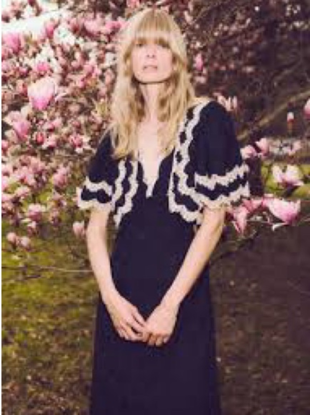 Sea NY Shay Dress 6 Navy Blue with cream Lace vintage feel